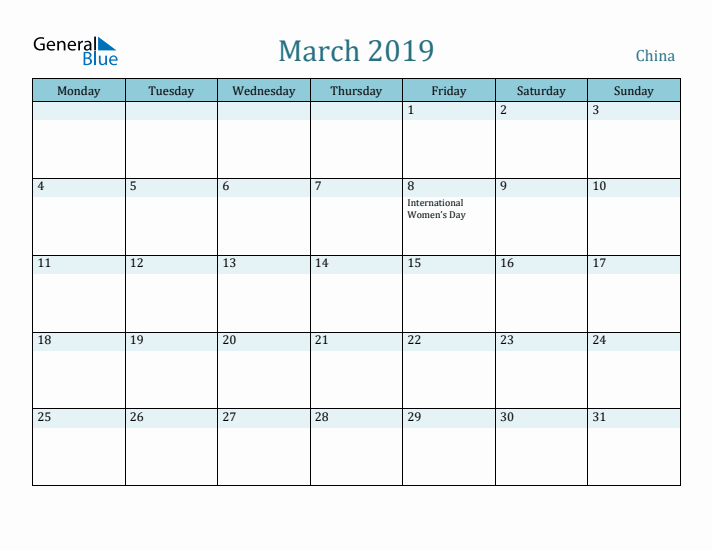 March 2019 Calendar with Holidays