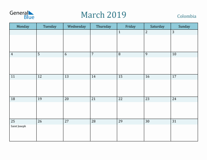 March 2019 Calendar with Holidays