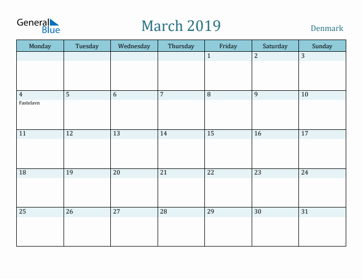 March 2019 Calendar with Holidays