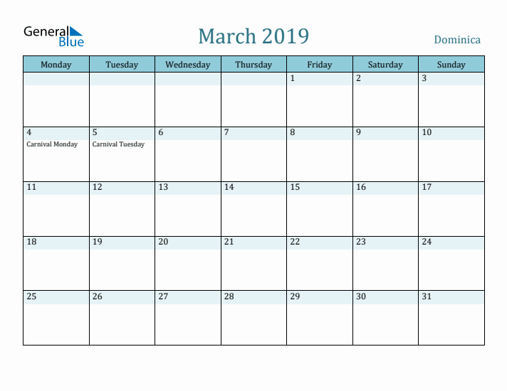 March 2019 Calendar with Holidays