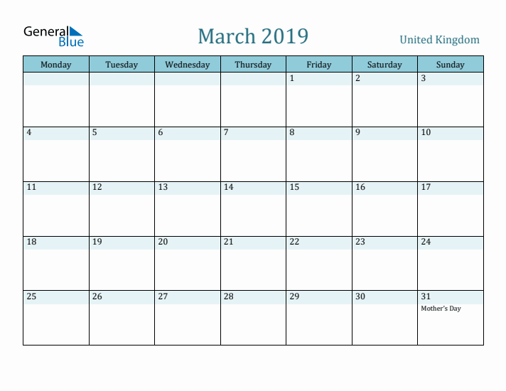 March 2019 Calendar with Holidays