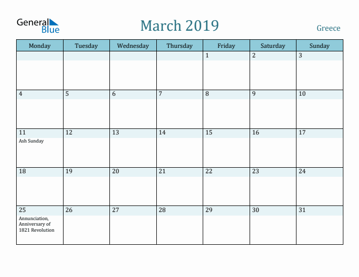 March 2019 Calendar with Holidays