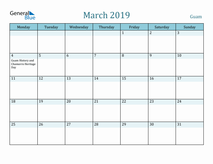 March 2019 Calendar with Holidays