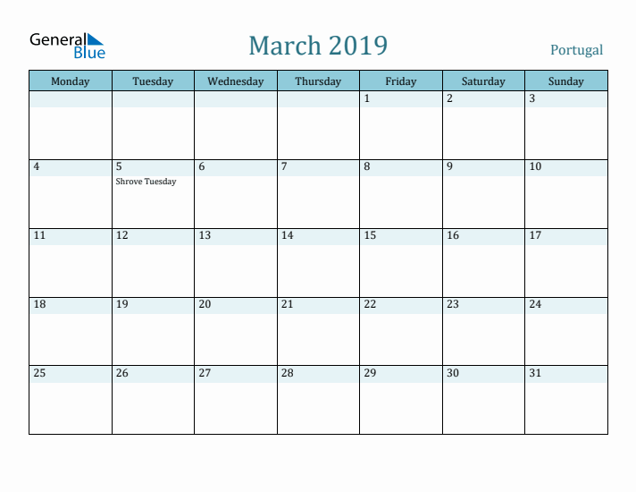 March 2019 Calendar with Holidays