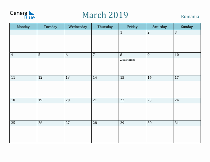 March 2019 Calendar with Holidays