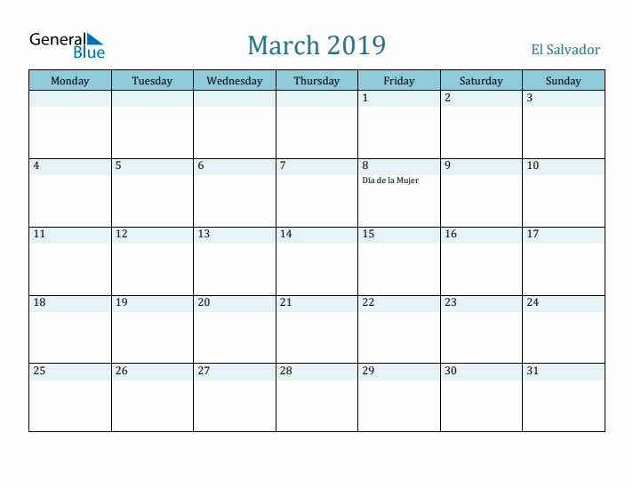 March 2019 Calendar with Holidays