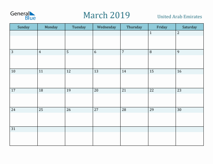 March 2019 Calendar with Holidays