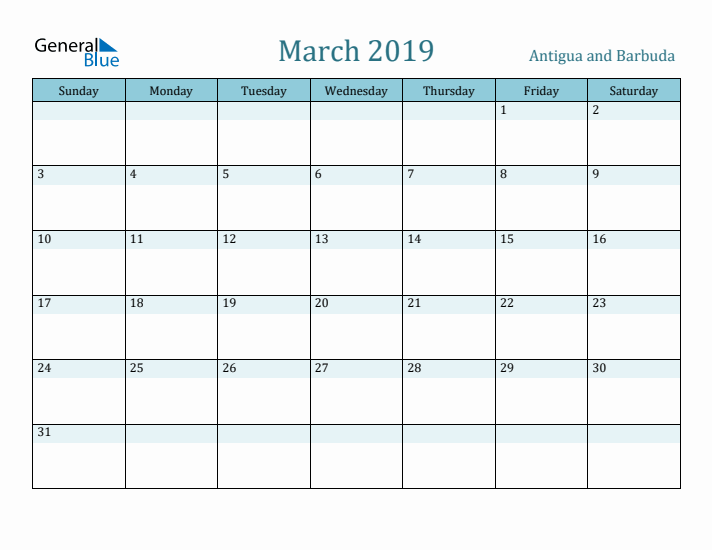 March 2019 Calendar with Holidays