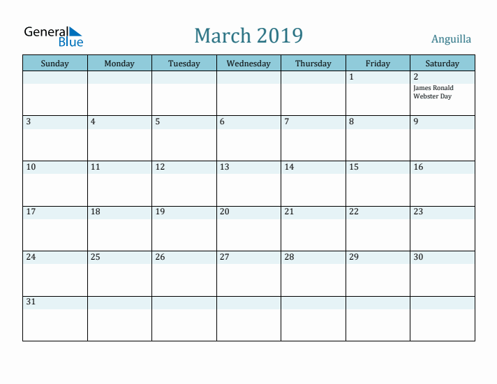 March 2019 Calendar with Holidays