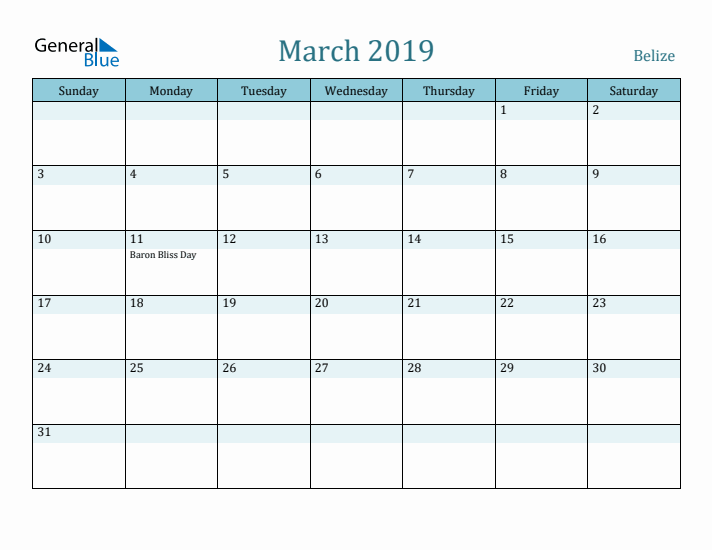 March 2019 Calendar with Holidays