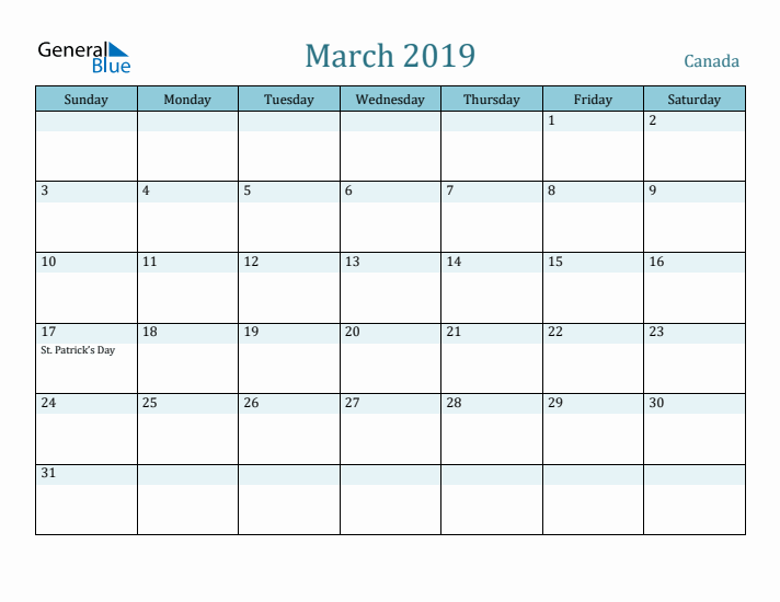 March 2019 Calendar with Holidays