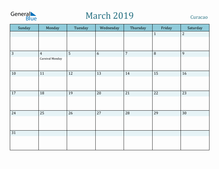 March 2019 Calendar with Holidays