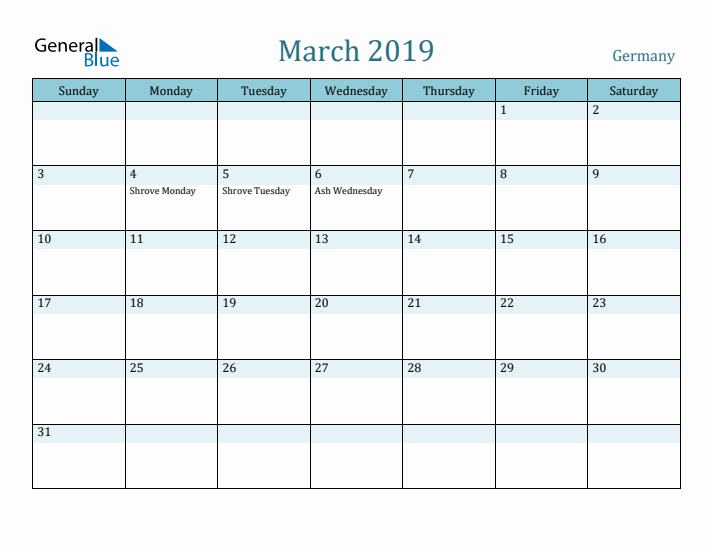 March 2019 Calendar with Holidays