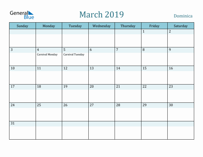 March 2019 Calendar with Holidays