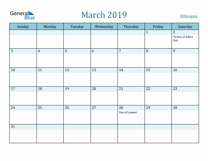 March 2019 Calendar with Holidays