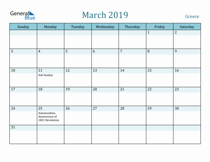 March 2019 Calendar with Holidays