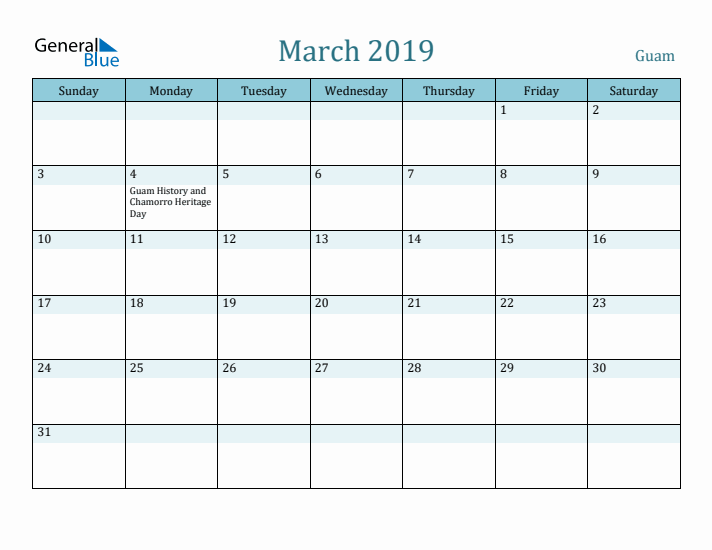 March 2019 Calendar with Holidays