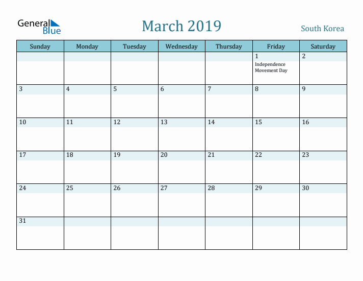 March 2019 Calendar with Holidays