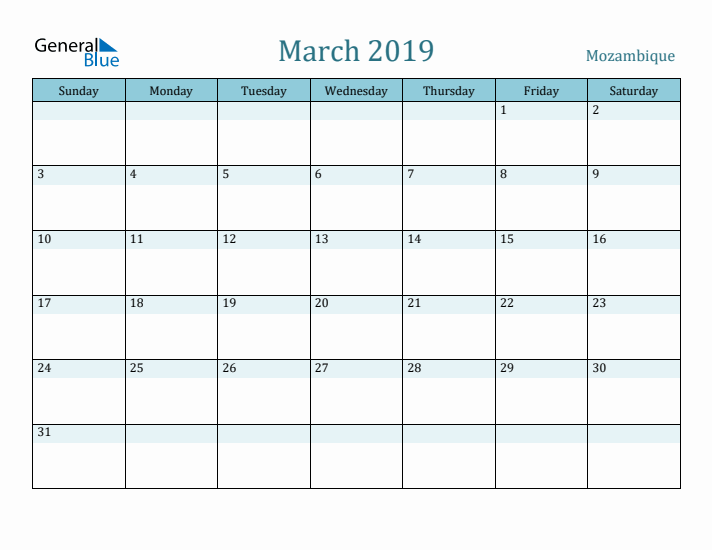 March 2019 Calendar with Holidays