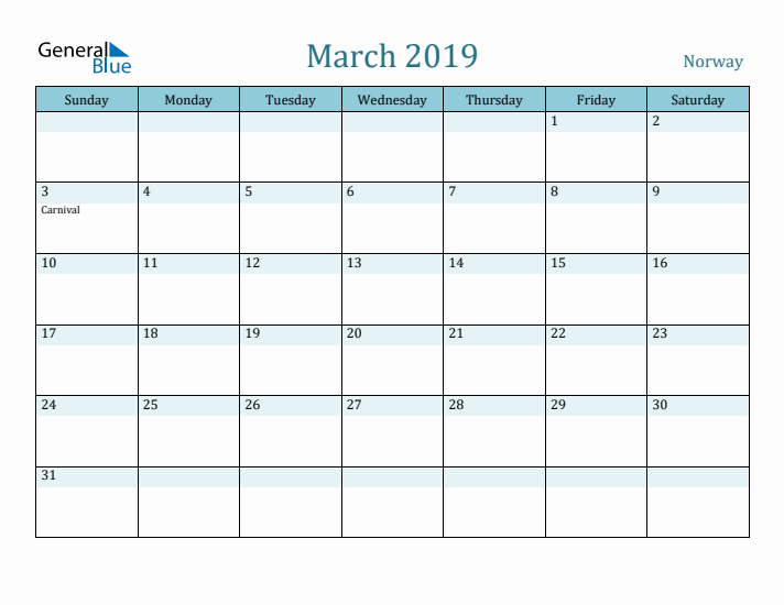 March 2019 Calendar with Holidays