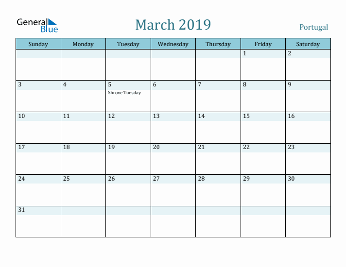 March 2019 Calendar with Holidays