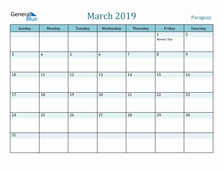 March 2019 Calendar with Holidays