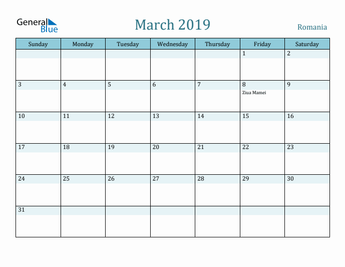 March 2019 Calendar with Holidays