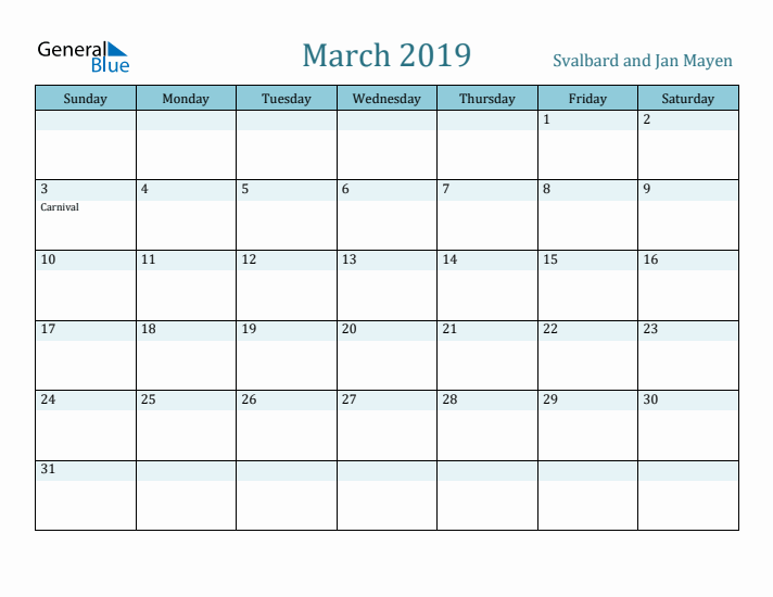 March 2019 Calendar with Holidays