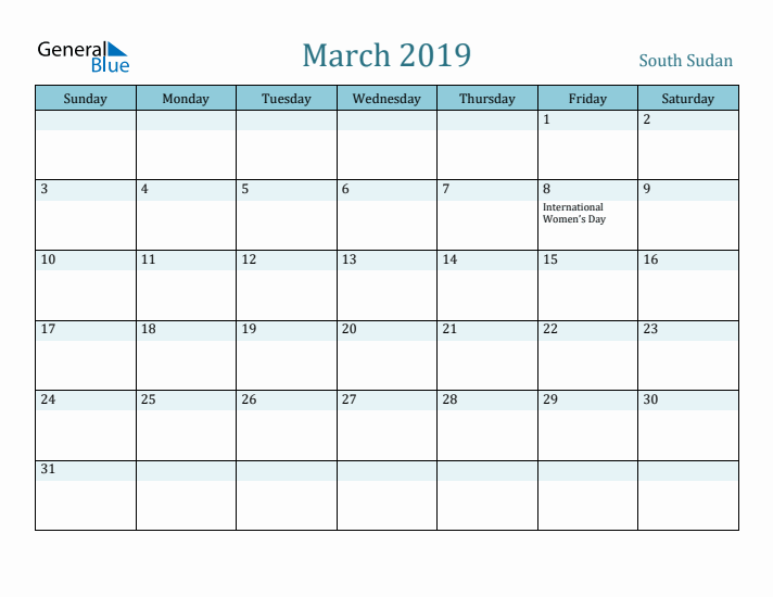 March 2019 Calendar with Holidays