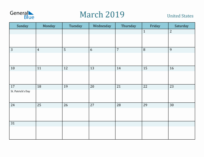 March 2019 Calendar with Holidays