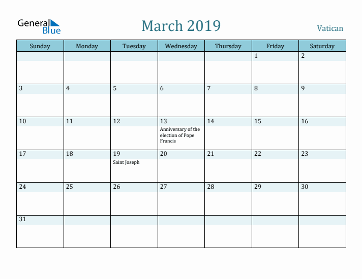 March 2019 Calendar with Holidays