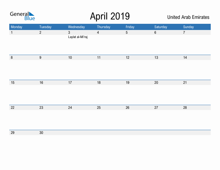 Fillable April 2019 Calendar