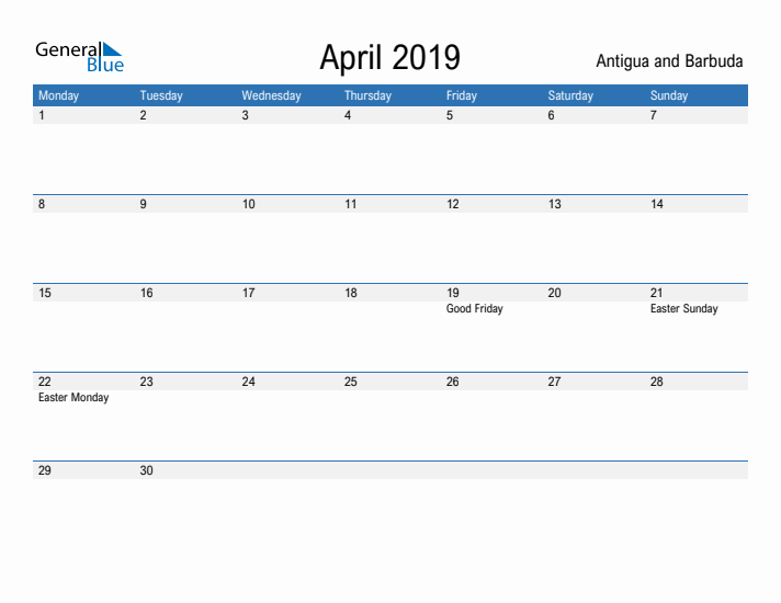 Fillable April 2019 Calendar