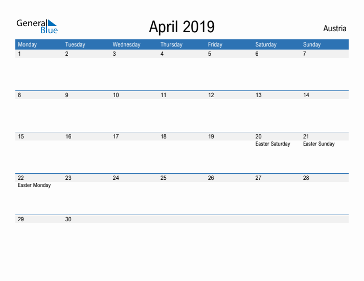 Fillable April 2019 Calendar