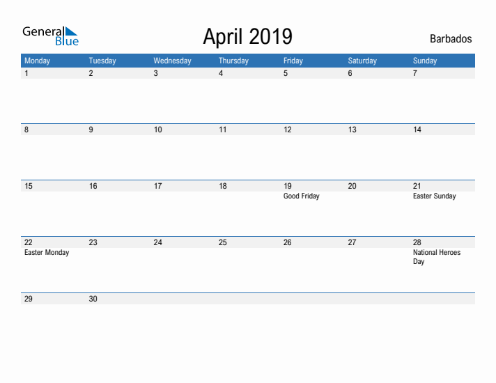 Fillable April 2019 Calendar