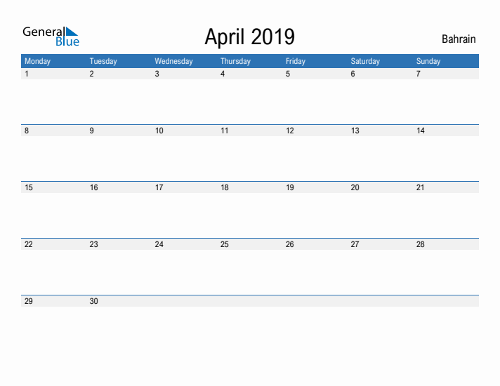 Fillable April 2019 Calendar