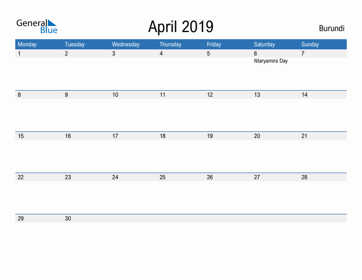 Fillable April 2019 Calendar