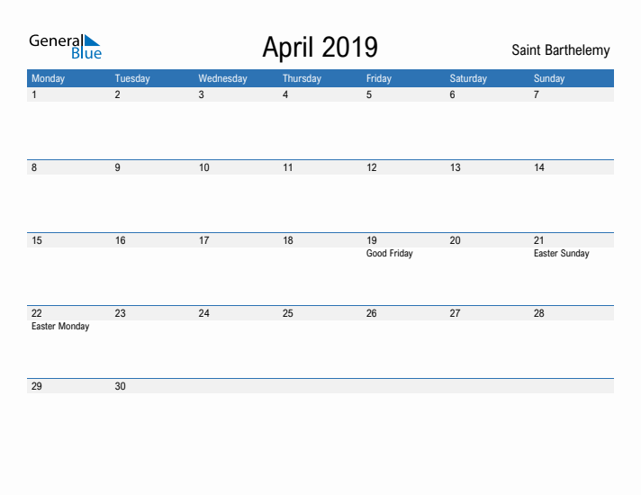 Fillable April 2019 Calendar