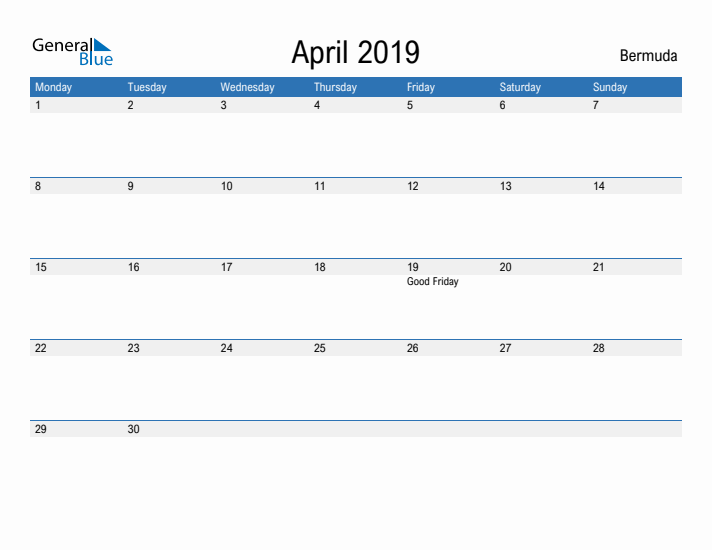 Fillable April 2019 Calendar