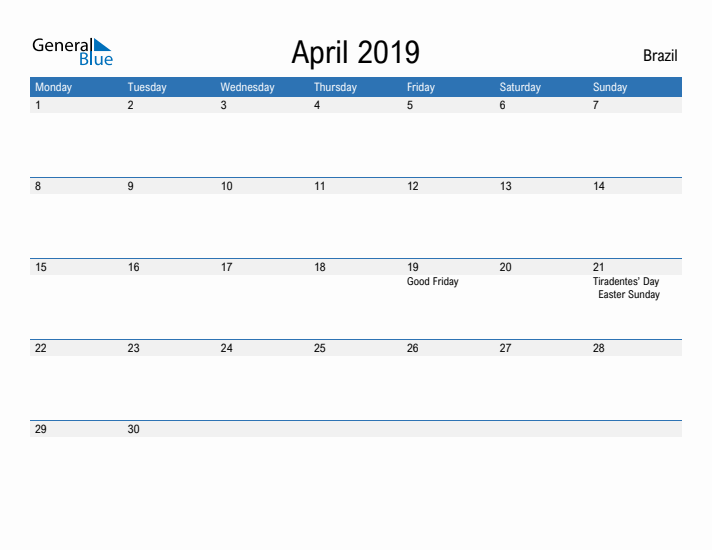 Fillable April 2019 Calendar