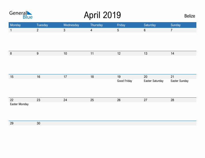 Fillable April 2019 Calendar