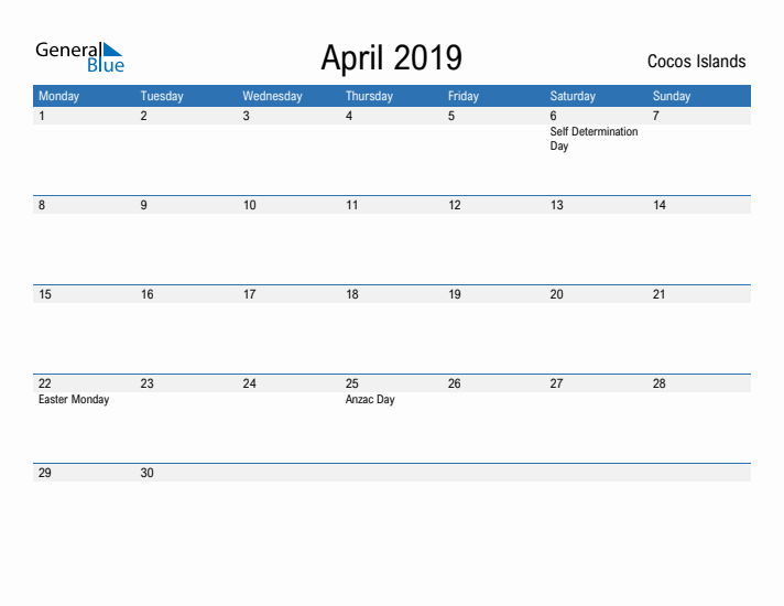 Fillable April 2019 Calendar