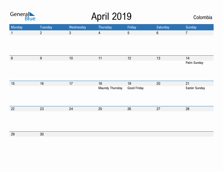 Fillable April 2019 Calendar