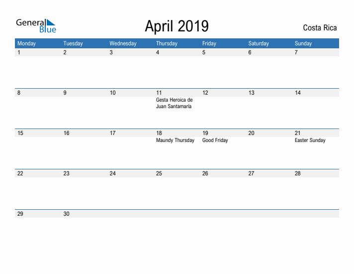 Fillable April 2019 Calendar