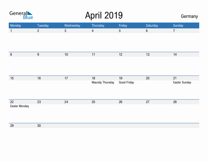 Fillable April 2019 Calendar