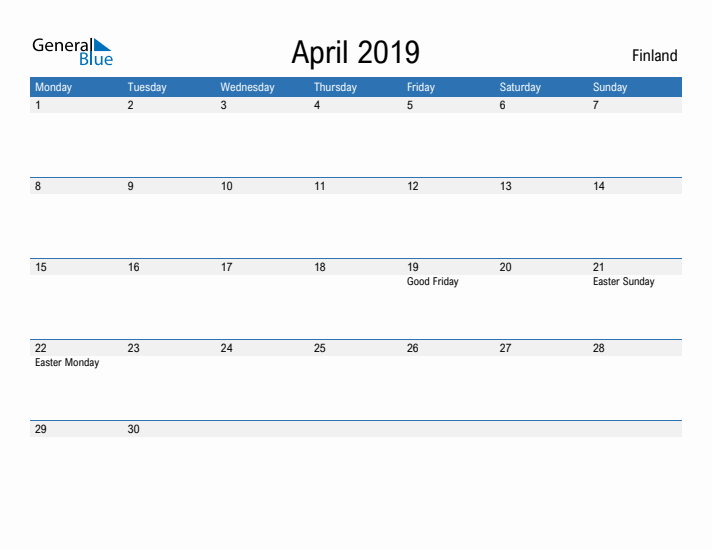 Fillable April 2019 Calendar