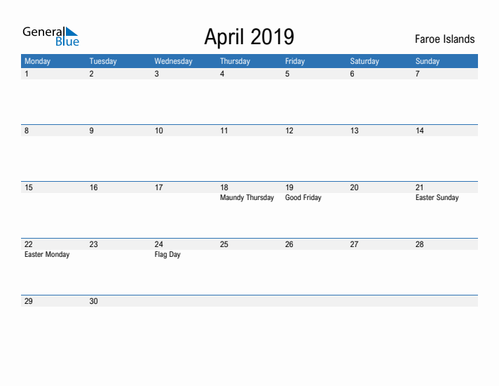 Fillable April 2019 Calendar