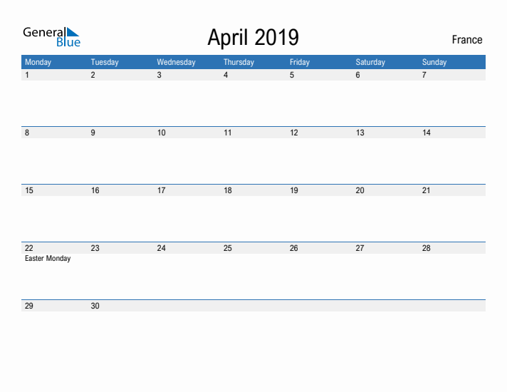 Fillable April 2019 Calendar