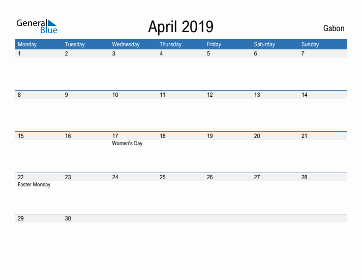 Fillable April 2019 Calendar