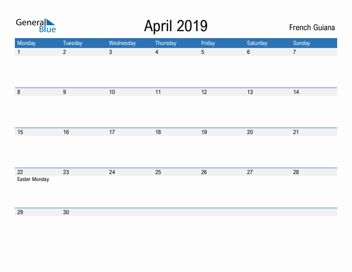 Fillable April 2019 Calendar